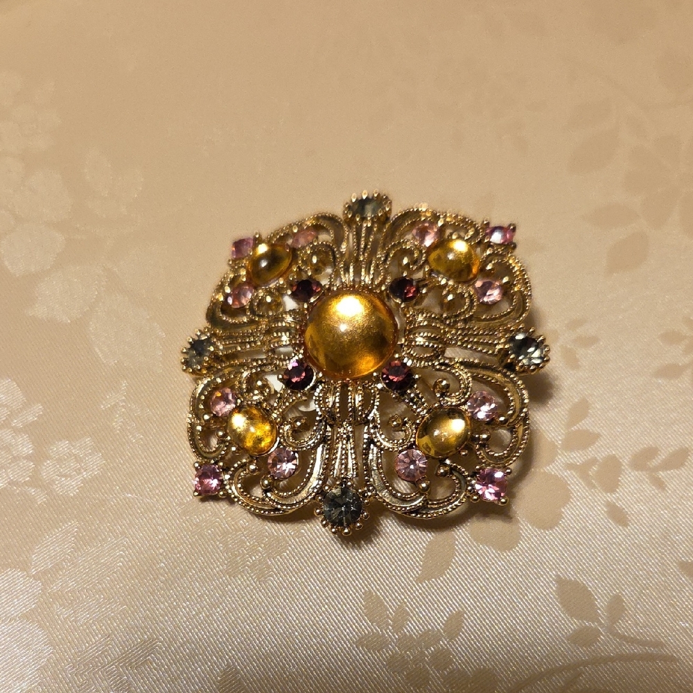 BRAND NEW...NEVER WORN LOFT Gold Brooch with Pink and Blue Accents